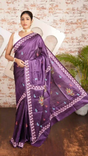 Deep Purple Pure Tussar Silk Saree