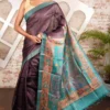 Elegant Brown Pure Tussar Silk Saree with Hand-Painted Artistry and Checkered Zari | 2025 Nams Design Exclusive