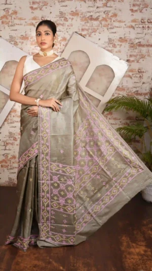 Natural Brown Pure Tussar Silk Saree