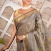 Smoke Grey Pure Tussar Silk Saree