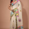 White Contemporary Cotton Silk Saree with Vibrant Multicolor Lambani Embroidery | 2025