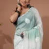 White and Green Ombre Designer Organza Saree with Butterfly Stone Work