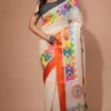 Off-white Pure Cotton Saree with Vibrant Multicolor Lambani Embroidery