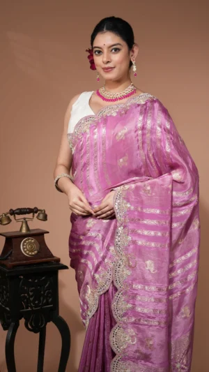 Mystic Pink Contemporary Designer Saree with Gotta Patti & Kundan Work| 2025 Festive Collection