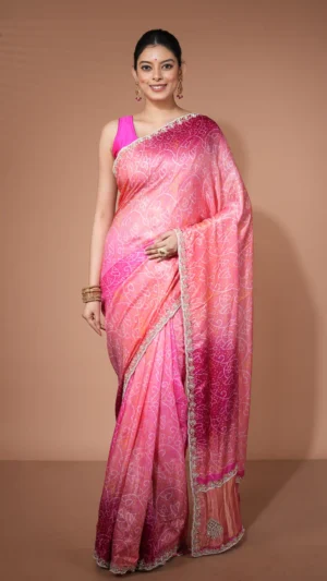 Ombre Pink Contemporary Designer Saree with Stone Work | 2025 Festive Collection