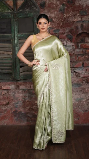 Soft Green Contemporary Saree with Designer Stone Work | 2025 Festive Collection