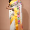 Elegant White Pure Cotton Saree with Vibrant Multicolor Lambani Embroidery
