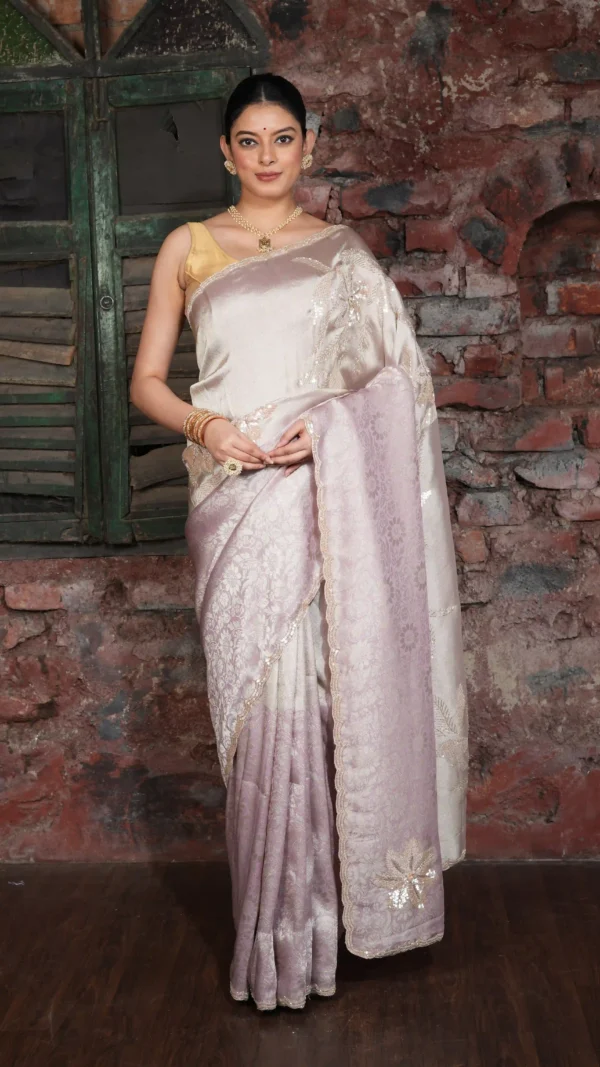 Soft Lilac Contemporary Designer Saree with Floral Stone Work | 2025 Festive Collection