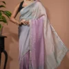Ombre Grey and Purple Designer Organza Saree with Sequin Embellishments | 2025 Winter Festive