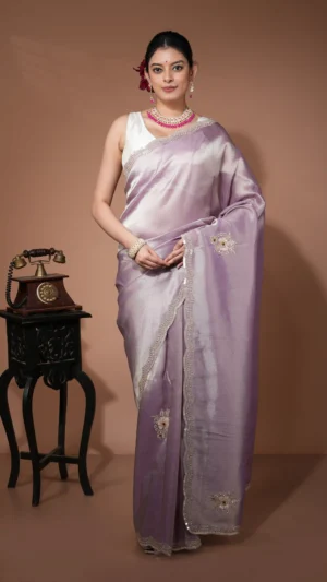 Lavender Designer Tissue Saree with Embellished Border | 2025 Winter Festive