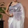 White and Grey Ombre Designer Organza Saree with Butterfly Stone Work | 2025 Winter Festive