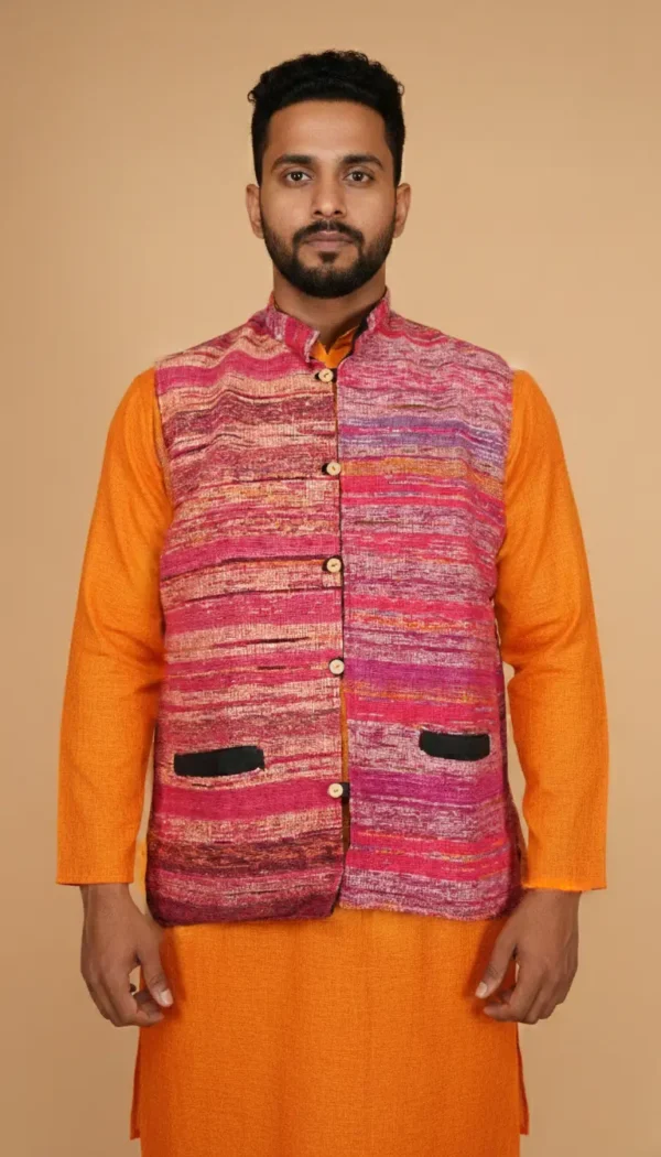 Red Bloom Textured Pure Cotton Jawahar Coat | Ethnic Essentials 2026