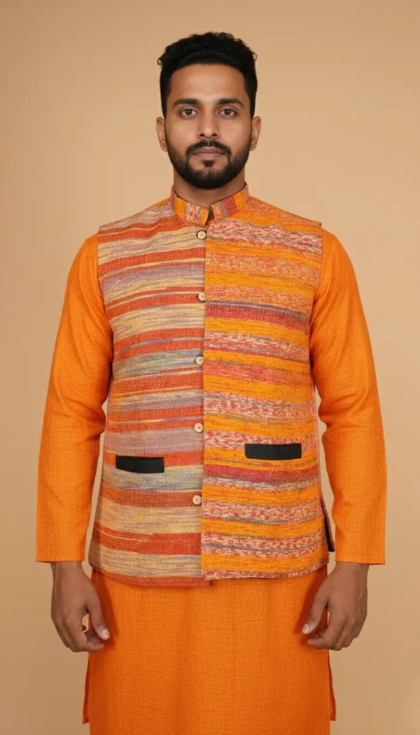 Orange Sunset Textured Pure Cotton Jawahar Coat | Ethnic Essentials 2026