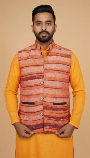 Rustic Red Textured Pure Cotton Jawahar Coat | Ethnic Essentials 2026