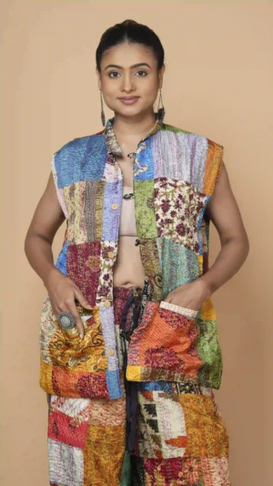 Authentic Handmade Patchwork Kantha Embroidery Cotton Jacket | Sustainable Ethnics 2026