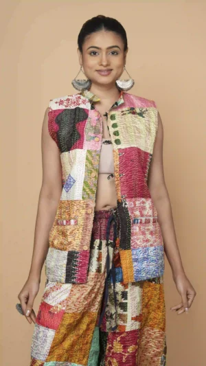 Authentic Handmade Patchwork Kantha Embroidery Cotton Jacket | Sustainable Ethnics 2026