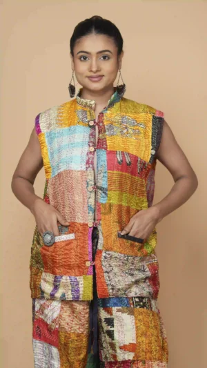 Authentic Handmade Patchwork Kantha Embroidery Cotton Jacket | Sustainable Ethnics 2026