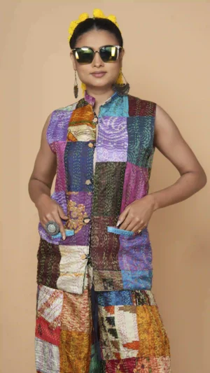 Authentic Handmade Patchwork Kantha Embroidery Cotton Jacket | Sustainable Ethnics 2026