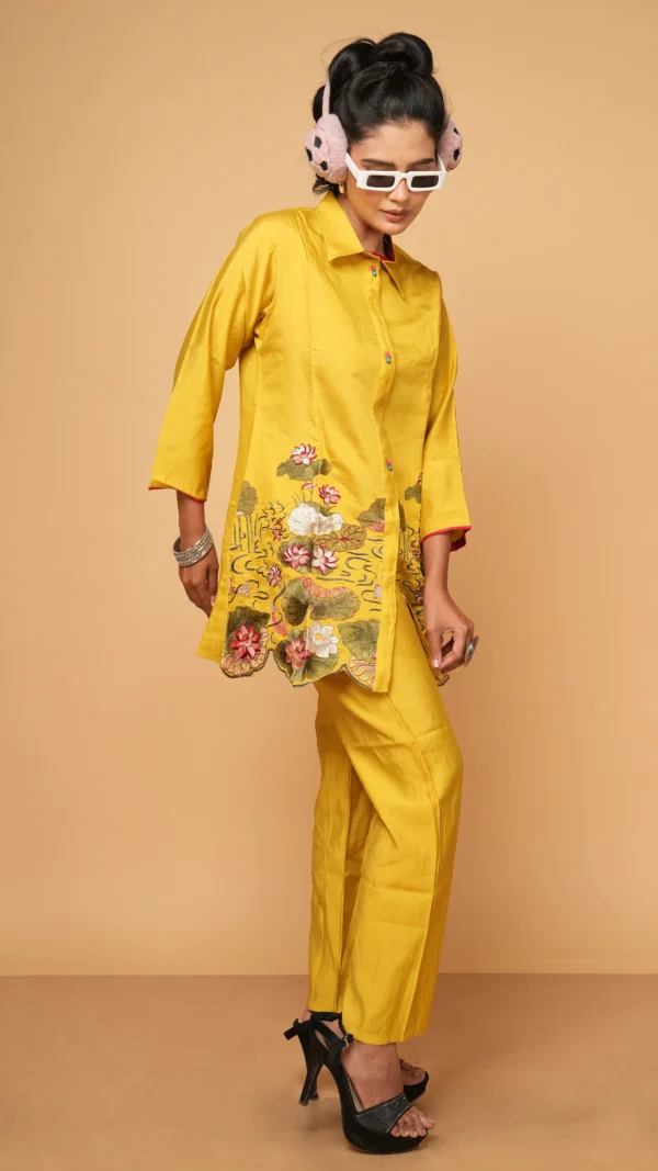 Cheerful Yellow Kurta Set with Magenta Accents and Shirt-Style Collar | Ethnic Essentials 2026