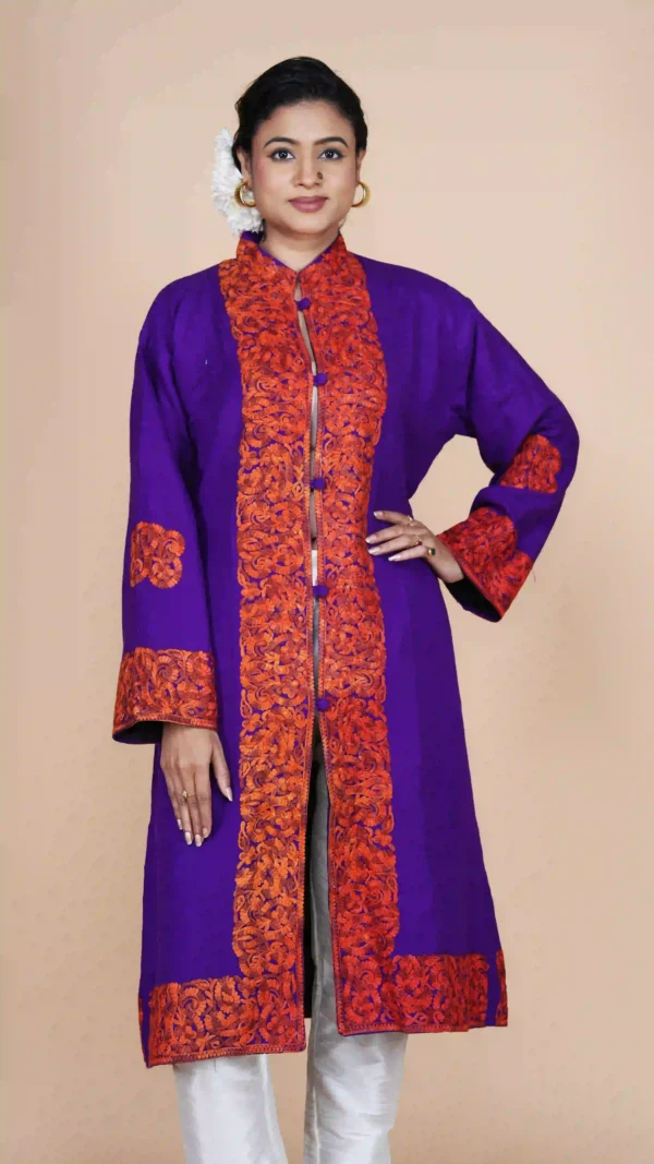 Electric Purple Pure Woolen Long Jacket