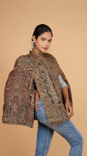 Multicolor Kashmiri Intricate Jamawar Cape Jacket with Slit Sleeves | Ethnic Essentials 2026
