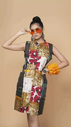 Multicolored Kantha Embroidered Patchwork Sleeveless Jacket | Ethnic Essentials 2026