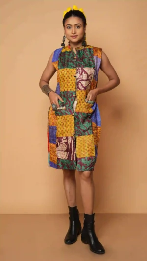 Multicolored Kantha Embroidered Patchwork Sleeveless Jacket | Ethnic Essentials 2026