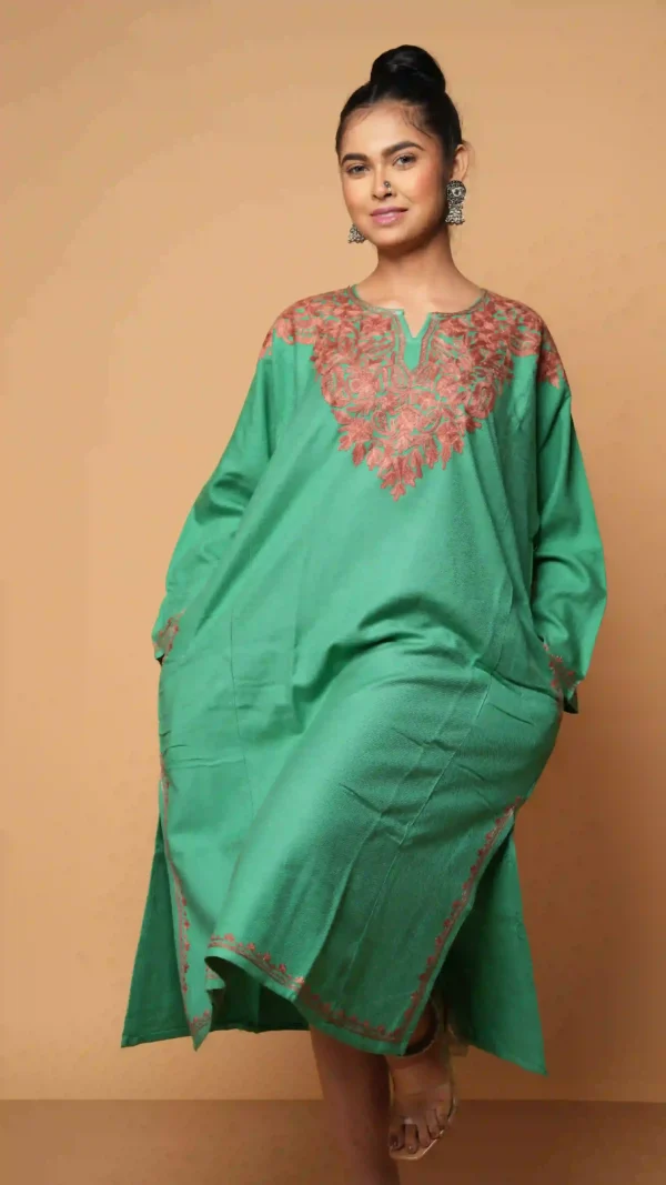 Emerald Green Kashmiri Phiran with Beautiful Aari Hand Embroidery | Ethnic Essentials 2026