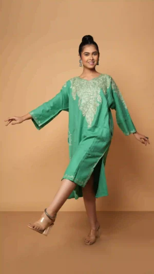Sea Green Kashmiri Phiran with Beautiful Aari Hand Embroidery | Ethnic Essentials 2026