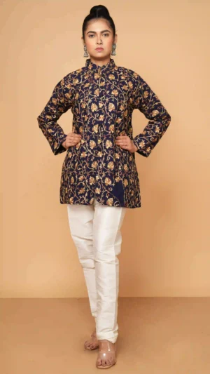 Prussian Blue Kashmiri Aari Embroidered Woolen Short Jacket | Ethnic Essentials 2026