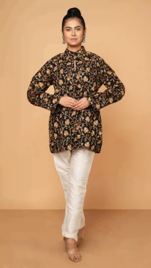 Black Intricate Kashmiri Aari Embroidered Woolen Short Jacket | Ethnic Essentials 2026