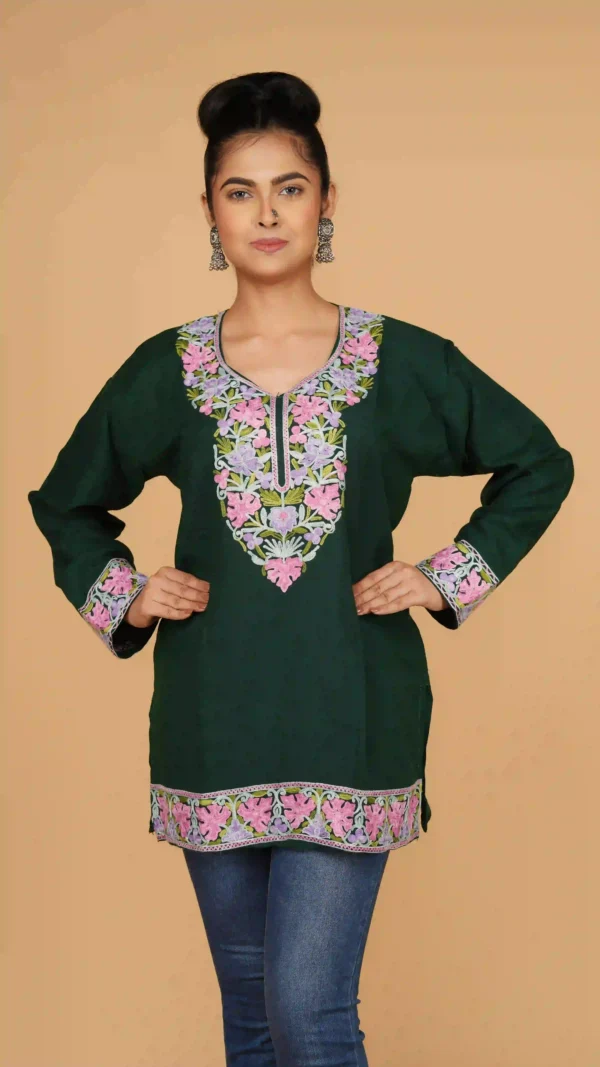Deep Green Kashmiri Phiran Top,top - BKP03316_result