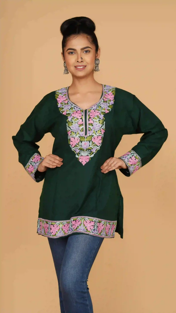 Deep Green Kashmiri Phiran Top,top - BKP03317_result
