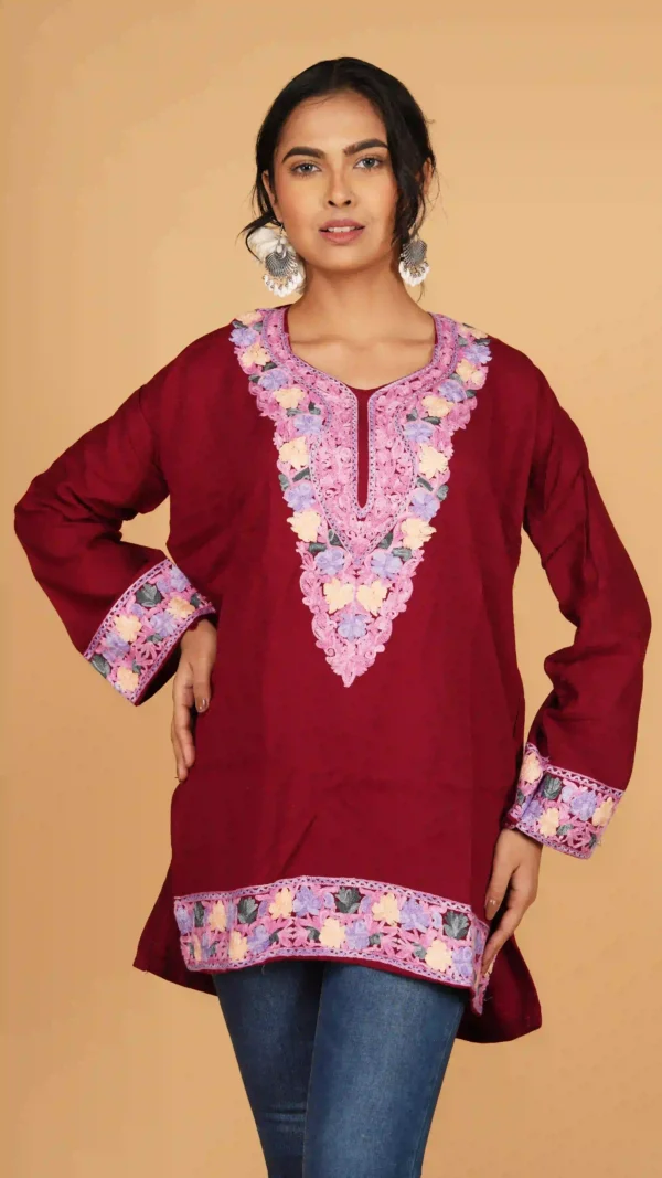 Maroon Kashmiri Phiran Top,top - BKP03451_result