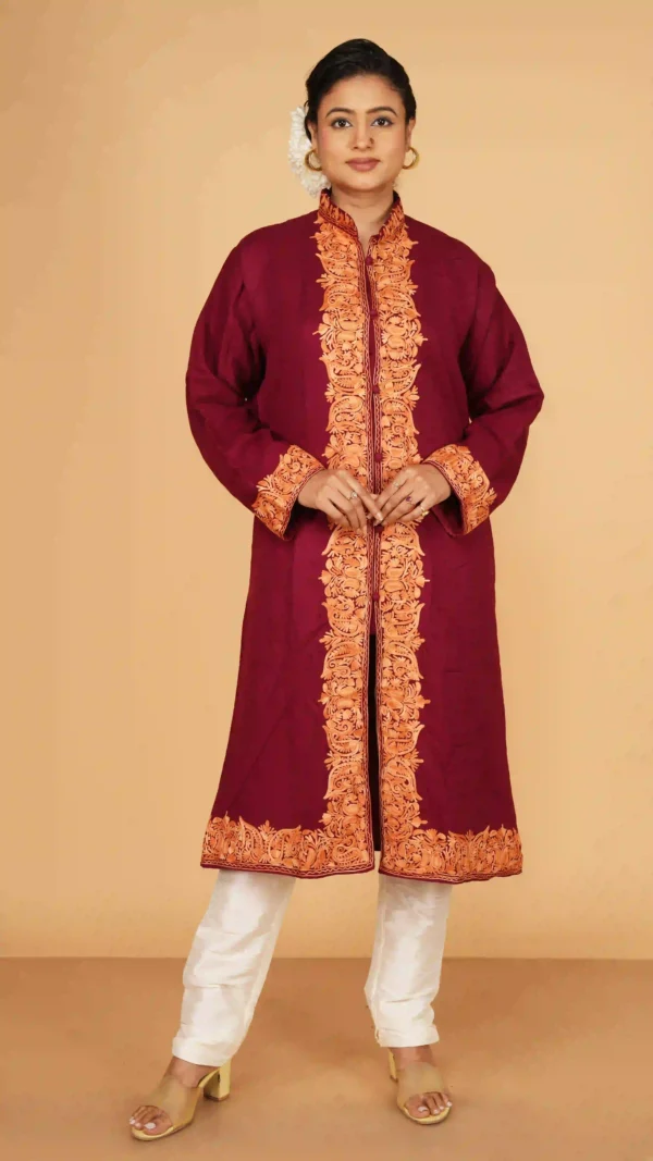 Deep Maroon Pure Woolen Long Jacket - BKP03456_result