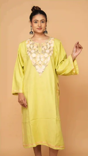 Pastel Yellow Kashmiri Phiran with Beautiful Aari Hand Embroidery | Ethnic Essentials 2026