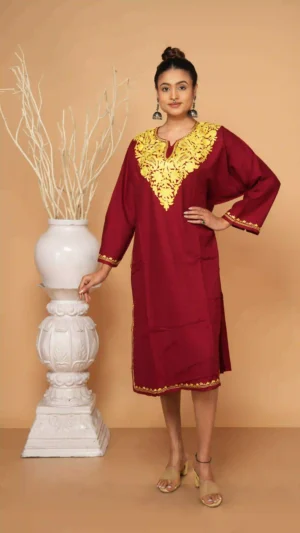 Maroon Kashmiri Phiran with Beautiful Aari Hand Embroidery | Ethnic Essentials 2026