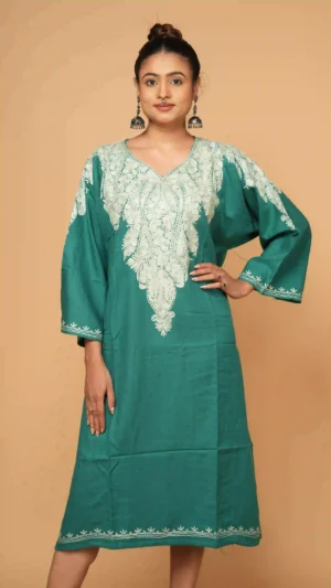 Sap Green Kashmiri Phiran with Beautiful Aari Hand Embroidery | Ethnic Essentials 2026