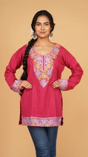 Red Kashmiri Phiran Top with Aari Hand Embroidery | Ethnic Essentials 2026