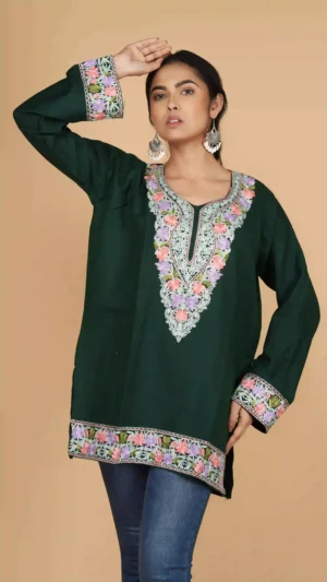 Elegant Green Kashmiri Phiran Top with Aari Hand Embroidery | Ethnic Essentials 2026