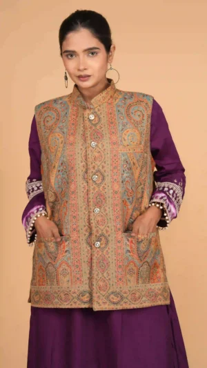 Mustard yellow color sleeve less jacket dress