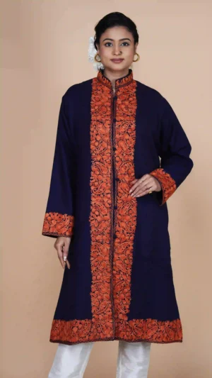 Dark Purple Woolen Long Jacket with Kashmiri Aari Embroidery | Ethnic Essentials 2026