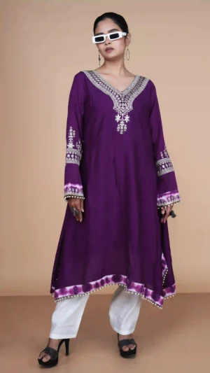 Embroidered Deep Purple Festive Kurta Set – Size XL