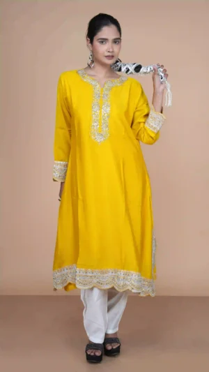 Embroidered Mustard Yellow Festive Kurta Set – Size XL