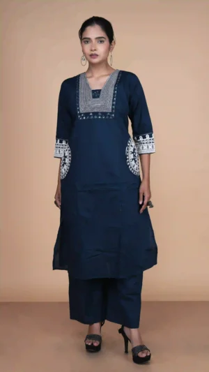 Sophisticated Black Kurta Set with Concentric Thread-Work and Triangular Mirror Detailing | Ethnic Essentials 2026