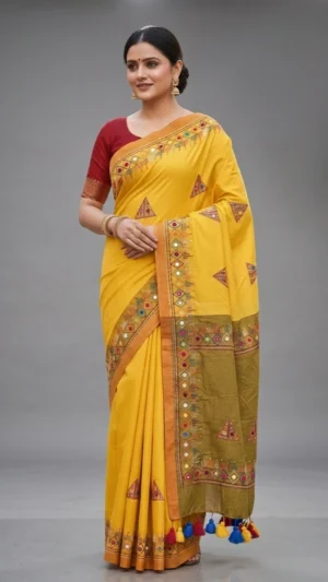 Yellow Khadi Cotton Lambani Saree with Vibrant Embroidery | 2026