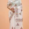 Elegant White Khadi Cotton Lambani Saree with Vibrant Embroidery | 2026