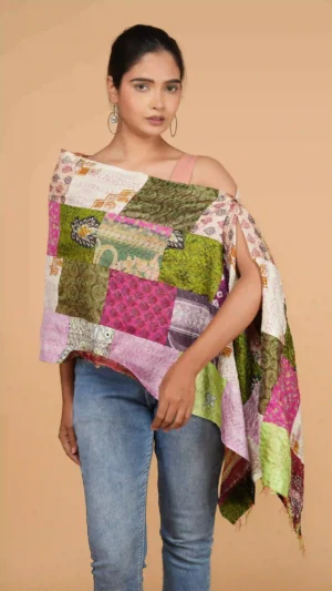 Multi-Colored Kantha Embroidered Patchwork Stole | Ethnic Essentials 2026