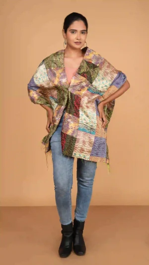 Multi-Colored Kantha Embroidered Patchwork Stole | Ethnic Essentials 2026