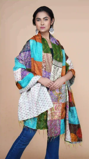 Authentic Handmade Patchwork Kantha Embroidery Cotton Shawl | Sustainable Ethnics 2026
